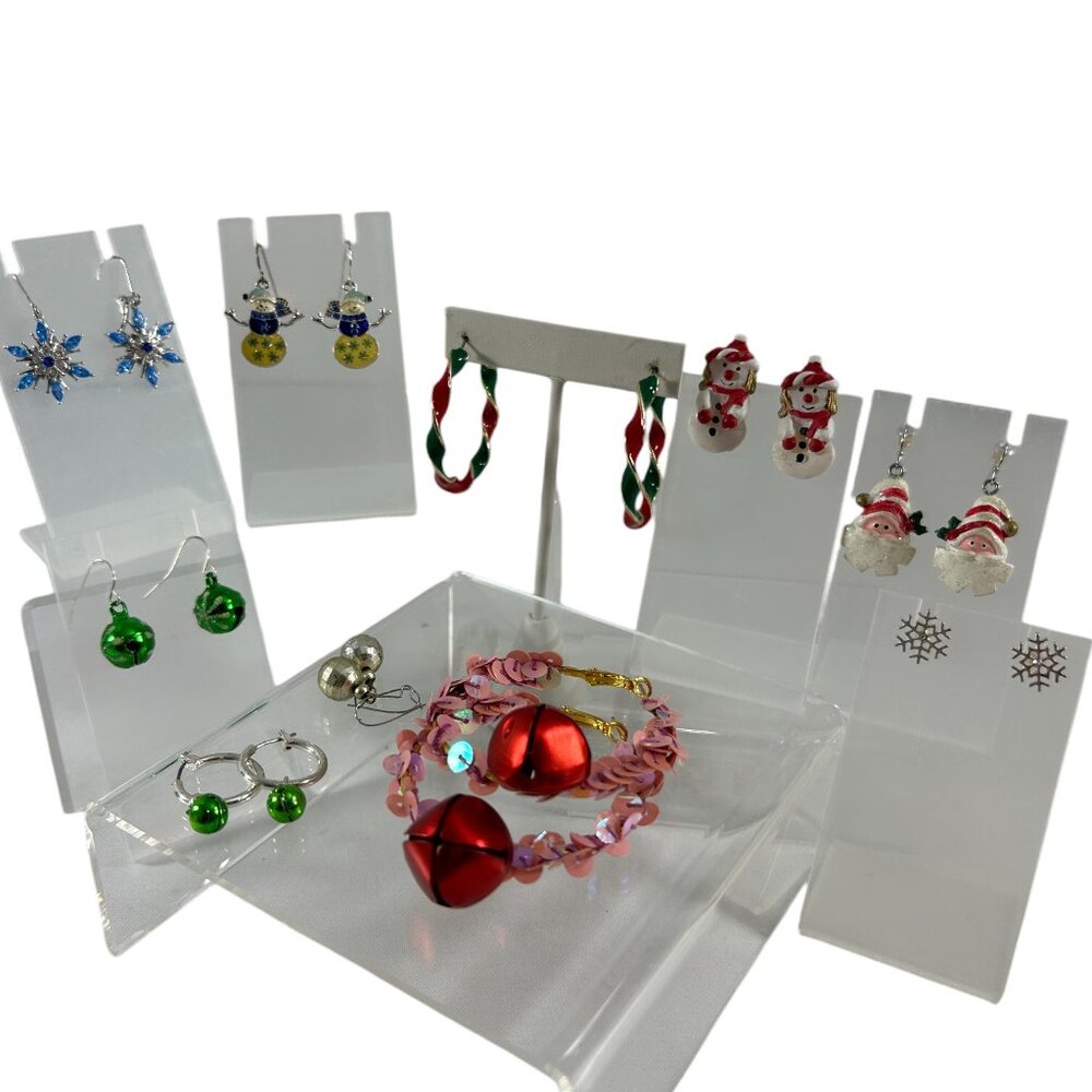 Mixed Lot 10 Christmas Earrings Dangle Hoops Santa Clause Snowman Bells